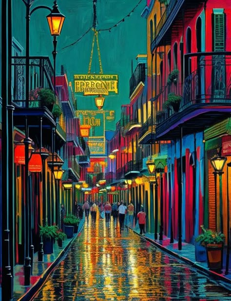 New Orleans Concept Art, New Orleans Art Paintings, New Orleans Artwork, New Orleans Color Palette, Vintage New Orleans Aesthetic, New Orleans Jazz Aesthetic, New Orleans Aesthetic French Quarter, New Orleans Drawing, New Orleans Illustration