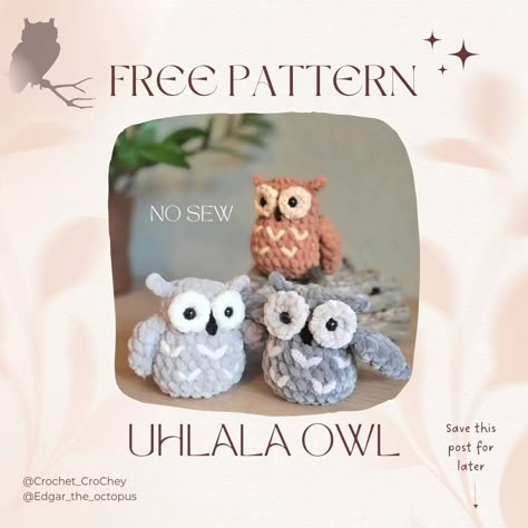 Crochet CroChey | 🦉 Owl you need is this Free no-sew pattern! It's a hoot! 😁 🥳 To celebrate @crochetcrochey 7k and @edgar_the octopus 's 500.. uhh 600.. I… | Instagram Owl Crochet, Crochet Owls, Owl Crochet Patterns, Confection Au Crochet, Owl Pattern, Crochet Birds, Crochet Owl, Plushie Patterns, Crochet Animals Free Patterns