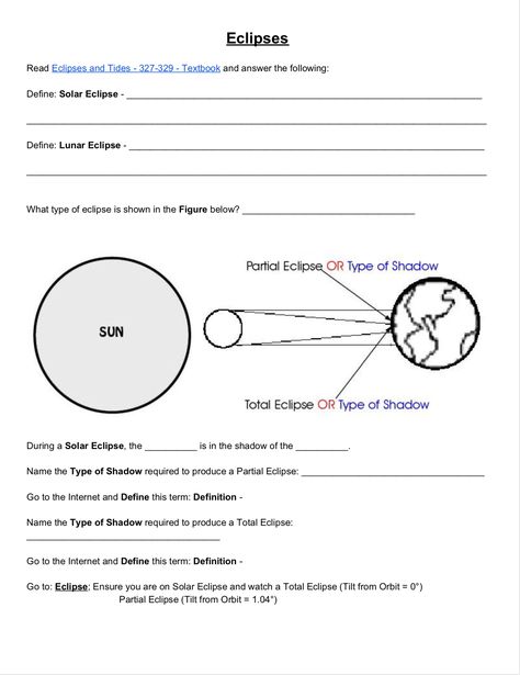 Eclipses - Worksheet - Monday, May 13, 2019 Solar And Lunar Eclipse Worksheet, Solar Eclipse Worksheets, Eclipse Homeschool, Homeschool Science Lessons, Neutral Classroom, Solar And Lunar Eclipse, Montessori Teaching, Partial Eclipse, Work Sheet