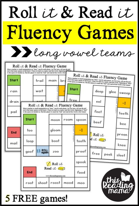 FREE Long Vowel Team Fluency Games ~ Roll and Read it ~ This Reading Mama 1st Grade Reading Games Free, Vowel Teams Worksheets Free Printable, Vowel Team Games Free, How To Teach Vowel Teams, Reading Fluency Games 2nd Grade, 1st Grade Reading Games, 2nd Grade Reading Games, Vowel Team Games, Long Vowel Activities