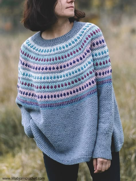 Top Down Free Crochet Pattern, Crochet Top Free Pattern Easy, Free Crochet Pattern Sweaters & Cardigans, Yoke Crochet Free Pattern, Crochet Swoncho Free Pattern, Round Yoke Crochet Pattern, Crochet Yoke Sweater Pattern Free, Swancho Pattern, Scandi Crochet