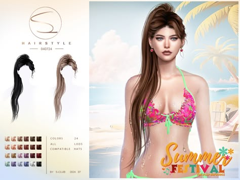 The Sims Resource - (Summer festival) Long ponytail hairstyle 040724 Sims 4 High Ponytail, Hair Ts4, Long Ponytail Hairstyles, Ts4 Hair, Long Ponytail, Cc Hair, Wavy Ponytail, Pelo Sims, Ponytail Hairstyle