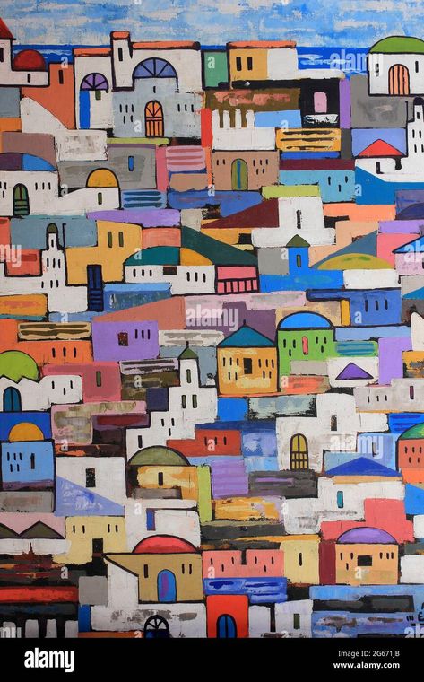 Download this stock image: Colourful Modern Moroccan Essaouira Painting Showing Houses - 2G671JB from Alamy's library of millions of high resolution stock photos, illustrations and vectors. Moroccan Art Painting, Morocco Painting, Moroccan Painting, Morocco Art, Art Marocain, Beautiful Cinematography, Diy Furniture Videos, Gcse Art Sketchbook, Art 2023