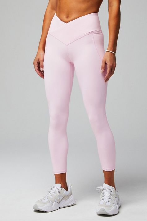 Oasis PureLuxe HW Crossover 7/8 Legging - Fabletics Light Pink Leggings, Mesh Workout Leggings, Female Activewear, Pink Activewear, Bottom Workout, Star Leggings, Red Leggings, School Clothes, Junior Year