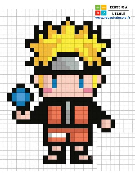 Small Anime Pixel Art, Pixel Art Pattern Disney, Pixel Art Anime Easy, Gojo Pixel Art, Naruto Perler Beads, Anime Pixel Art Grid, Pixel Art Pattern Anime, Pixel Art Manga, Grille Pixel Art