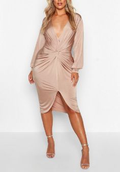 Wedding Guest Outfit Winter, Cocktail Party Outfit, Plunge Midi Dress, Plus Size Wedding Guest Dresses, Semi Formal Outfits, Twist Front Dress, Fall Wedding Guest Dress, Nude Dress, Boohoo Dresses