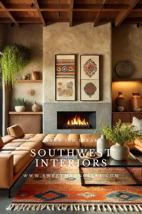 Transform Your Home with Southwest Interior Design - Sweet Magnoliaa Adobe Walls Interior, Modern Southwest Fireplace, Ranch House Style Interior, New Mexico Interior Design Santa Fe Style, Classy Southwest Decor, Patagonia Interior Design, South West Living Room, Pendleton Interior Design, High Desert Interior Design