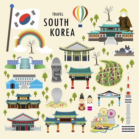 Travel South Korea, Korea Map, Korean Illustration, Travel Infographic, Today Images, South Korea Seoul, South Korea Travel, Travel Map, Korea Travel