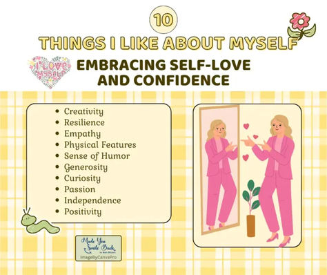 Celebrate your unique qualities and boost your confidence with these self-love tips! 🌟 Discover how embracing your strengths can transform your mindset and empower you to shine.   #SelfLove #ConfidenceBoost #selfdevelopment #loveyourself What I Love About Myself, Things I Like About Myself, Positive Characteristics, Personal Qualities, Showing Gratitude, Positive Traits, Self Appreciation, I Love Myself, Personal Achievements