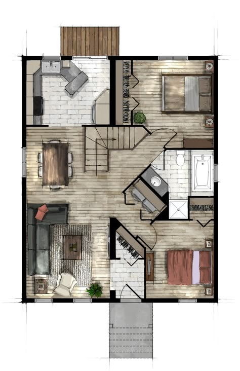 Interior Design Sketchbook, Rendered Floor Plan, Interior Design Student, Interior Design Renderings, Interior Design Plan, Architecture Drawing Plan, Interior Architecture Drawing, Interior Design Drawings, Interior Design Sketches