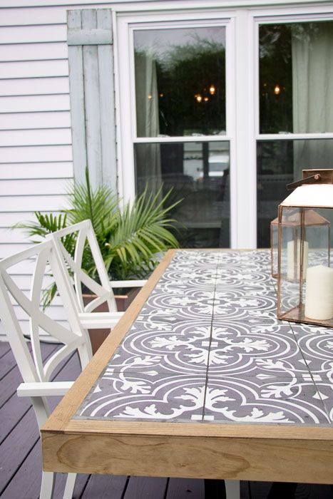 The Creative Gallery #240 Diy Patio Ideas, Tile Tables, Diy Table Top, Tile Table, Diy Tile, Patio Diy, Diy Garden Furniture, Mesa Exterior, Table Makeover