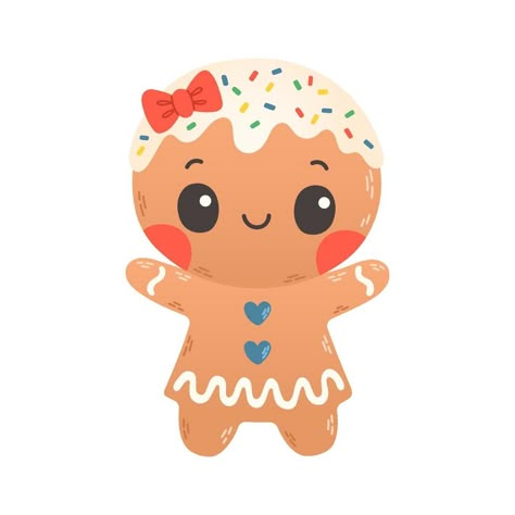 Holiday gingerbread woman cookie. Cookie in shape of woman with colored icing. Happy new year decoration. Vector illustration in flat style Happy New Year Decoration, Gingerbread Woman, New Year Cartoon, New Years Cookies, Christmas Party Photo, Coloured Icing, Cute Ginger, Gingerbread Lady, Cookie Decorating Party