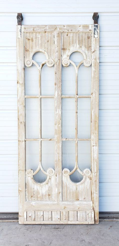 Glass Pane Door, Distressed Doors, Recycled Glass Countertops, Recycled Door, Salvaged Doors, Door Projects, Old Wood Doors, Attic Doors, Glass Panes