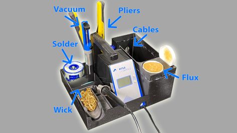 Solder Station Caddy (Keep That Stuff Organised!) : 5 Steps (with Pictures) - Instructables Free Cad Software, Custom Storage, Cordless Drill, Soldering Iron, Printed Plates, Mess Up, Storage Items, Stick It Out, Just Giving