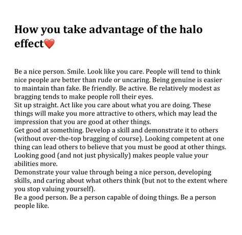 Halo effect Halo Effect, Self Care Bullet Journal, Positive Self Affirmations, Magnetism, Self Motivation, Useful Life Hacks, Self Improvement Tips, Reality Quotes, How To Look Classy