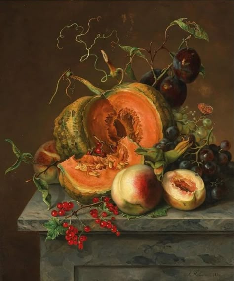 Classical Still Life Painting, Fruit Painting Acrylic, Autumn Still Life Painting, Baroque Still Life Painting, Moody Fruit Painting, Baroque Fruit Painting, Still Life With Fruit, Jeanne Marie, Female Painters