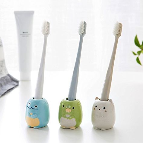 Penguin Dinosaur, Toothbrush Holder Ceramic, Pottery Toothbrush Holder, Ceramic Toothbrush Holder, Brush Stand, Shower Shelf, Toothbrush Holders, Animal Pen, Clay Diy Projects