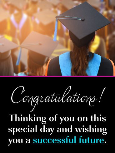 Graduation day marks the start of a new journey in life, and this would be the perfect opportunity to wish her a successful future. This elegant graduation card features a lovely image of a graduate proudly wearing her graduation cap and gown. The fancy lettering and special message makes this greeting card look fantastic and she is going to just love it. Make someone feel important today by sending a fabulous graduation card her way. Congratulations Quotes Achievement, Graduation Congratulations Quotes, Happy Graduation Card, Quotes Achievement, Graduation Card Sayings, Graduation Wishes, Beautiful Good Night Messages, Happy Graduation Day, Fancy Lettering