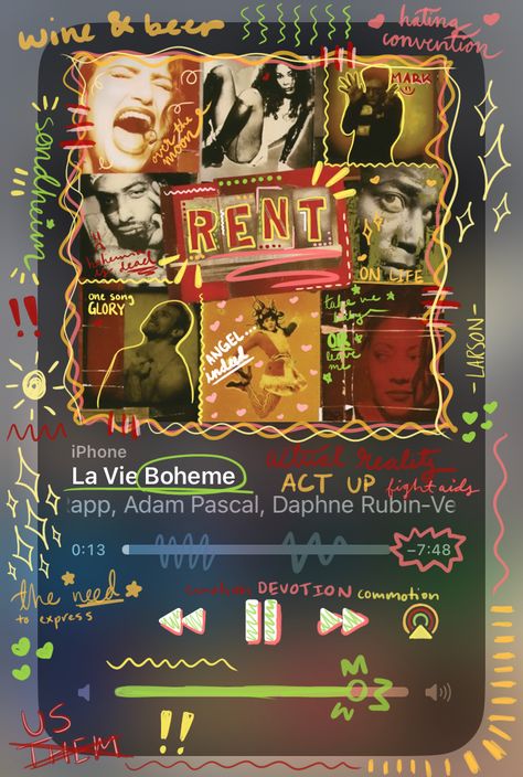 Rent Musical Poster, Musical Theatre Humor, Rent Musical, Jonathan Larson, Movie Night Theme, Music Drawings, Music Collage, Theatre Nerds, Horror Picture Show