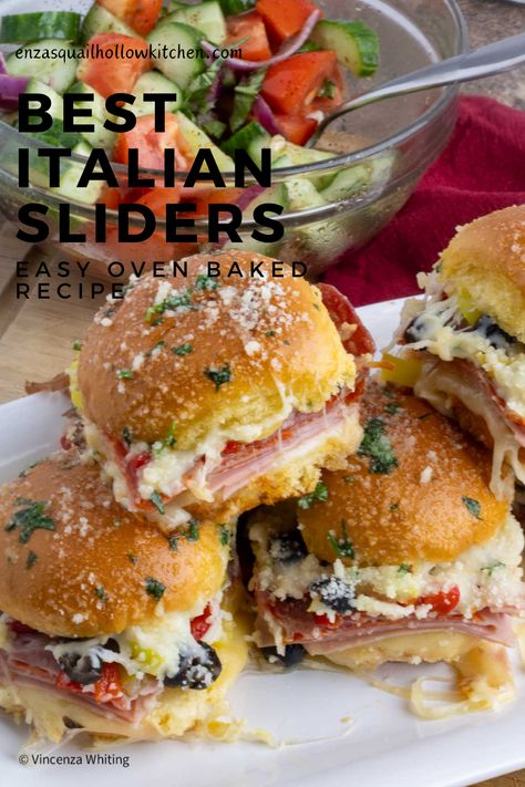 These cheesy hot sandwiches burst with flavor inside and out and are super easy to make. Baked Italian sliders are loaded with our favorite Italian deli meats, cheeses, and flavorful veggies, and baked in mini rolls brushed with garlic butter. Mini Italian Sandwiches Appetizers, Savory Italian Deli Sliders, Italian Mini Sandwiches, Baked Italian Sliders, Italian Deli Sliders, Appetizer Sandwiches Mini, Sliders Oven Baked, Hot Italian Sliders, Mini Sandwiches Recipes