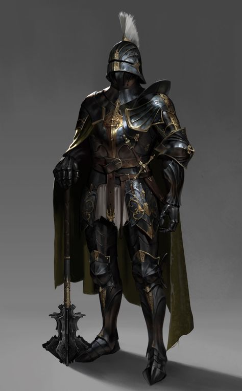 "Black Knight" by Inyoung Kim Gothic Armor Art, Knight Armor Art, Fantasy Knight Armor, Dnd Black Knight, Black Knight Armor, Black Knight Art, Black And Gold Knight, Black Armor Knight, Black And Gold Armor Art