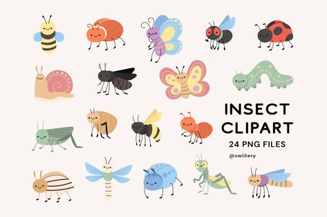 Bug & Insect Clipart - Swiitery Cute Bug Cartoon, Cute Bugs Illustration, Cute Bug Illustration, Bug Vector, Bugs Illustration, Bugs Clipart, Insects Illustration, Bug Clipart, Cartoon Bugs