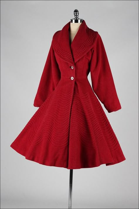 Vintage 1950's Red Wool Fit & Flare Princess Coat | From a collection of… Princess Coat Vintage, 1950s Winter Coat, Vintage Coats For Women, Vintage Jackets Women, 1950s Coat, Vintage Winter Coat, Fit And Flare Coat, Princess Coat, Fur Coat Vintage