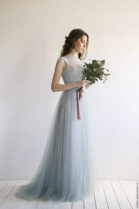 Blue Grey Wedding Dress, Wedding Dresses Colored, Gray Wedding Dress, Colored Wedding Gowns, Grey Wedding Dress, Grey Bridesmaid Dresses, Blue Wedding Dresses, Classic Wedding Dress, Gray Weddings