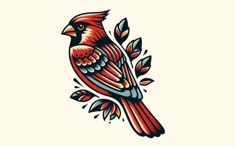 Cardinal Tattoo Old School, New School Traditional Tattoo, Cardinal Bird, Neo Trad Cardinal Tattoo, Traditional Cardinal Tattoo Design, Traditional Style Hummingbird Tattoo, Cardinal Couple Tattoo, American Traditional Cardinal Tattoo, Cardinal Tattoo Design