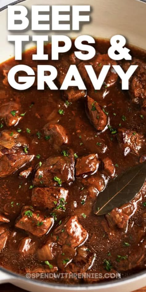 Steak Bites And Gravy Recipe, Beeftips Recipe Easy, Steak Bites With Rice And Gravy, Homemade Beef Tips And Gravy, Dinner Ideas With Gravy, Steak Tips With Gravy, Sauteed Beef Tips, Cajun Beef Tips, Heinz Beef Gravy Recipes