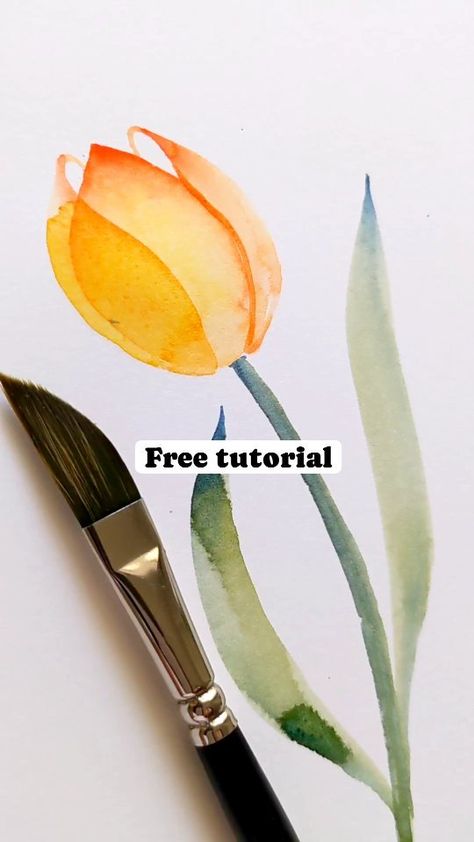 Angelica Torres | Spring is here! 💐 Comment the word TULIP and I'll send you a link to the video tutorial of this cute tulip. . . . #tulipseason… | Instagram Painting Flowers Tutorial, Easy Flower Painting, Learn Watercolor Painting, Tulip Painting, Tulips Art, Watercolor Flowers Tutorial, Watercolor Tulips, Learn Watercolor, Watercolor Lessons