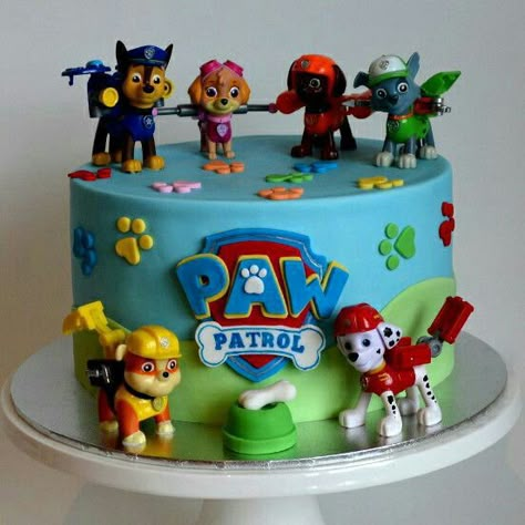 Paw Patrol Birthday Cake Boys, Paw Patrol Birthday Party Cake, Birthday Cake Boys, Paw Patrol Cakes, Paw Patrol Figures, Bolo Rapunzel, Paw Patrol Birthday Theme, Paw Patrol Birthday Cake, 4th Birthday Cakes