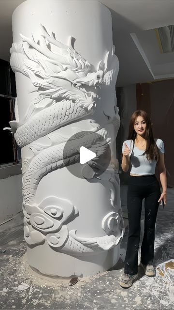 Giant Dragon, White Cement, Concrete Design, Mural Art, The Boss, A Video, Cement, Wall Painting, Step By Step