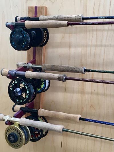 Custom Built Fly Rod Racks from New Hamphire: Solid Cherry Wood Fly-fishing Rod Holders Fly Rod Wall Display, Fly Rod Storage, Fishing Racks Rod Holders, Fly Rod Holder, Fishing Line Spooler, Outdoor Gear Storage, Fishing Pole Rack, Boat Garage, Fly Tying Desk