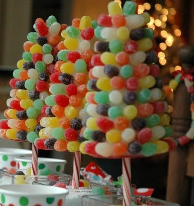 The Domestic Curator: WHIMSICAL GUMDROP CHRISTMAS TREES & CRAFTS Christmas Gumdrops, Gumdrop Tree, Chocolate River, Gingerbread House Parties, Gum Drop, Gingerbread Party, Homemade Holiday, Christmas Tree Crafts, Gum Drops