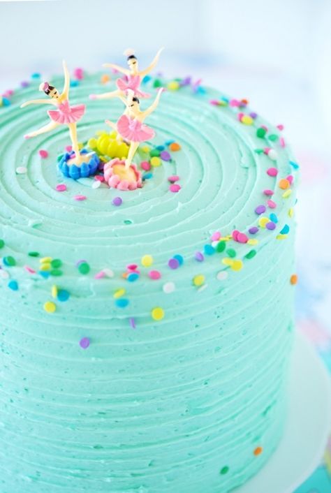 Flour Frosting, Turquoise Cake, Ballerina Birthday Cake, Ballerina Cake, Vanilla Birthday Cake, Diy Birthday Cake, Ballerina Cakes, Ballerina Party, Sprinkle Cake