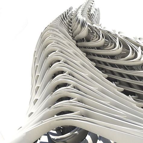 We love the striking architectural form of this building titled "Minimal Skeleton", by Studio Zaha Hadid #studiozahahadid #womenswearwknd by @laura_wgsn Hadid Architecture, Zaha Hadid Architecture, Rem Koolhaas, Unusual Buildings, Parametric Architecture, Santiago Calatrava, Zaha Hadid Architects, Parametric Design, Structure Architecture