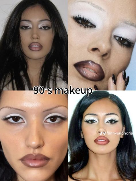 90s Baddie Makeup, 90’s Eyebrows, 1999 Makeup Trends, 90s Chicana Makeup, Y2k Makeup Looks Black Women, 1999 Makeup, 90s Bombshell Makeup, Gangster Makeup, Early 2000 Makeup