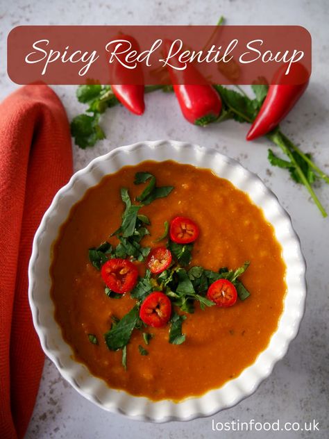 For a delicious bowl of homemade soup try this spicy red lentil soup. Lentils are a great source of plant based protein, keeping you feeling fuller and satisfied for longer. the lentils are paired with lots of heart healthy vegetables in this healthy spicy red lentil soup recipe. Spicy Red Lentil Soup, Spicy Lentil Soup, Vegetarian Lentil Soup, Red Lentil Soup Recipe, Tomato Lentil Soup, Tomato Lentils, Lentil Soup Recipe, Red Lentil Soup, Plum Tomatoes