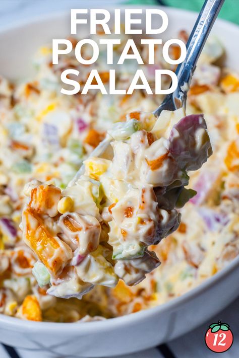 Fried Potato Salad | 12 Tomatoes Fried Potatoes Salad, Fried Potato Salad Recipes, Leftover Potato Salad, Fried Potato Salad, Deep Fried Potatoes, Potatoe Salad, Potato Sandwich, Leftover Potatoes, 12 Tomatoes Recipes