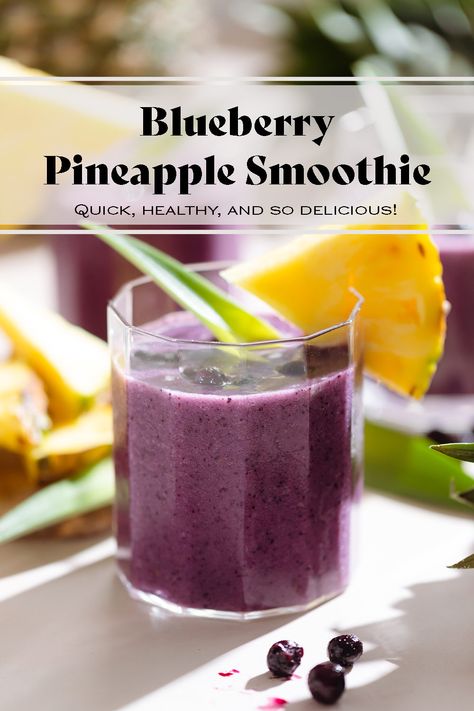 This Blueberry Pineapple Smoothie is tropical, refreshing, and packed with antioxidants and vitamins! It's the perfect healthy breakfast or snack for hot summer days. You can add protein powder to turn it into a more filling breakfast or keep it as a light snack for two. It's a great smoothie for kids and adults alike! Blueberry Pineapple Smoothie, Filling Breakfast Smoothie, Smoothie For Kids, Lemon Blueberry Pancakes, Blackberry Smoothie, Perfect Healthy Breakfast, Blueberry Smoothie, Orange Smoothie, Smoothies For Kids