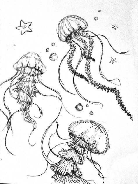 How To Draw Jellyfish Tentacles, Cool Jellyfish Drawing, Trippy Jellyfish Drawing, Jelly Fish Drawing Aesthetic, Simple Jellyfish Drawing, Jelly Fish Drawing Sketches, Jellyfish Drawing Simple, Jellyfish Art Drawing, How To Draw Jellyfish