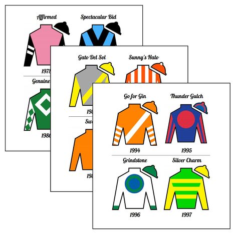 Kentucky Derby Winners' Silks 1970-2019 | Etsy Jockey Silks, Derby Winners, Triple Crown Winners, Ky Derby, Kentucky Derby Party, Derby Party, Triple Crown, Download Printables, Kentucky Derby