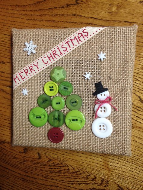 Create a cute Christmas scene by providing residents with green buttons to arrange in the shape of a tree and glue onto burlap (or any background.)  Add a button snowman and other embellishments if you wish!  Strech and staple around an art canvas or create the scene on cardstock for a unique card. Xmas Button Crafts, Button Crafts On Canvas, Uses For Buttons, Christmas Button Art On Canvas, Button Crafts For Christmas, Christmas Craft With Buttons, Button Art Christmas Tree, What To Do With Old Buttons, Button Christmas Tree Picture