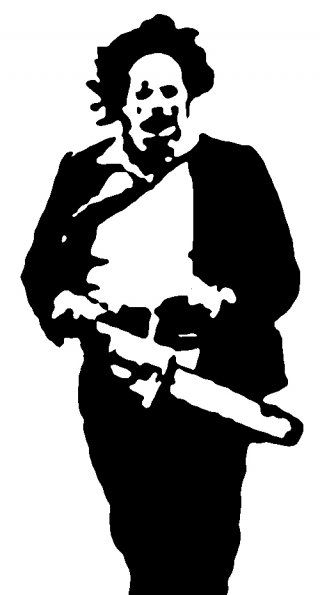 leatherface Texas Chainsaw Drawing, Leatherface Silhouette, Leatherface Painting, Horror Stencil, Texas Chainsaw Tattoo, Leatherface Drawing, Leatherface Tattoo, Villain Tattoo, Tattoos Horror