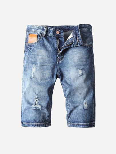 Men Destroyed Denim Shorts -SheIn(Sheinside) Man Shorts, Destroyed Denim Shorts, Workwear Shorts, Mens Denim Shorts, Ripped Denim Shorts, Patterned Jeans, Destroyed Denim, Mens Fashion Fall, Shorts Pants