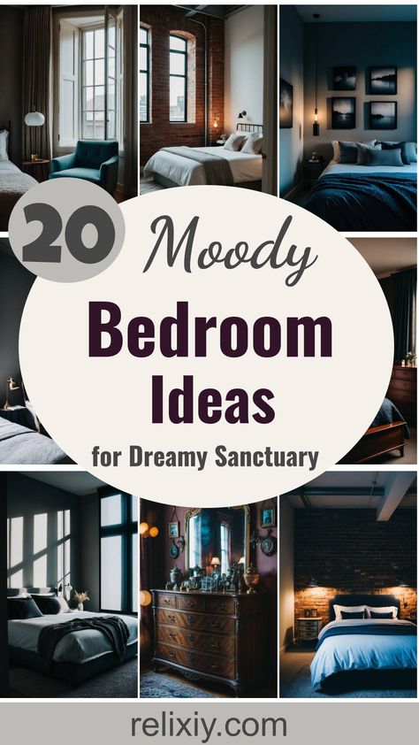 20 Moody Bedroom Ideas For A Dark And Dreamy Sanctuary Moody Bedroom Inspirations, Dark Elegant Bedroom, Small Bedroom Ideas Cozy, Gothic Bedroom Aesthetic, Coziest Bedroom, Charcoal Bedroom, Moody Bedroom Ideas, Monochromatic Room, Moody Vibes