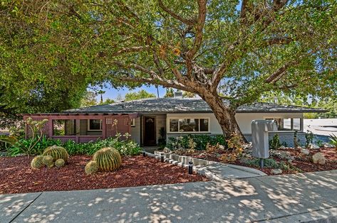 A Beautiful 1951 Mid-Century Ranch Style Home Nestled in the Heart of San Rafael Hills, Pasadena Updated Ranch Style Homes, Mid Century Ranch Remodel, Rambler House, Touch Kitchen Faucet, Jacaranda Tree, Mid Century Ranch, Oak Hardwood Flooring, Pasadena California, Large Family Rooms