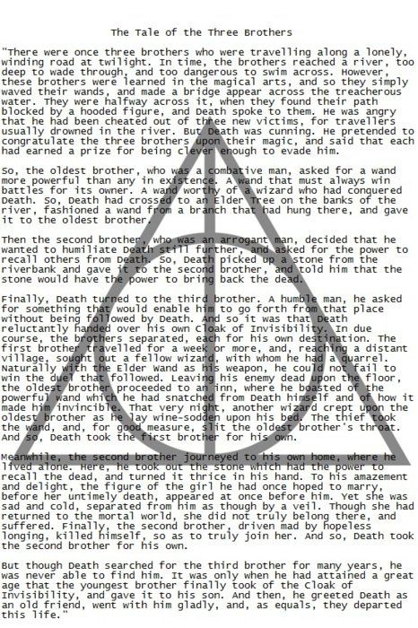 Day 10: The Hallows, of course. But the only one I really care about is the Invisibility Cloak. I wouldn't want the Elder Wand; it's more trouble than it's worth. And the Resurrection Stone doesn't really work the way people want it to... So the Cloak is what I care about, but I would definitely choose the Hallows over Horcruxes. Tattoo Harry Potter, The Three Brothers, Movies Wallpaper, Harry Potter Deathly Hallows, Lord Voldemort, Harry James Potter, Three Brothers, Harry Potter Books, Harry Potter Love