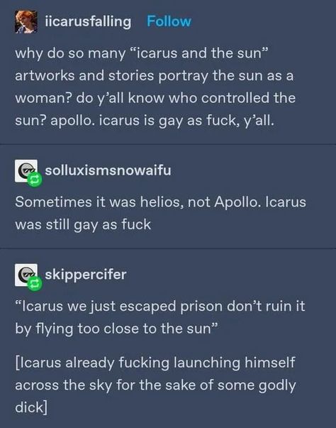 Icarus X Apollo X Helios, Apollo X Icarus, Icarus X Apollo, Icarus And Apollo, Apollo Pjo, Icarus Greek Mythology, Mythology Characters, Ancient Greece Mythology, Mythology Humor